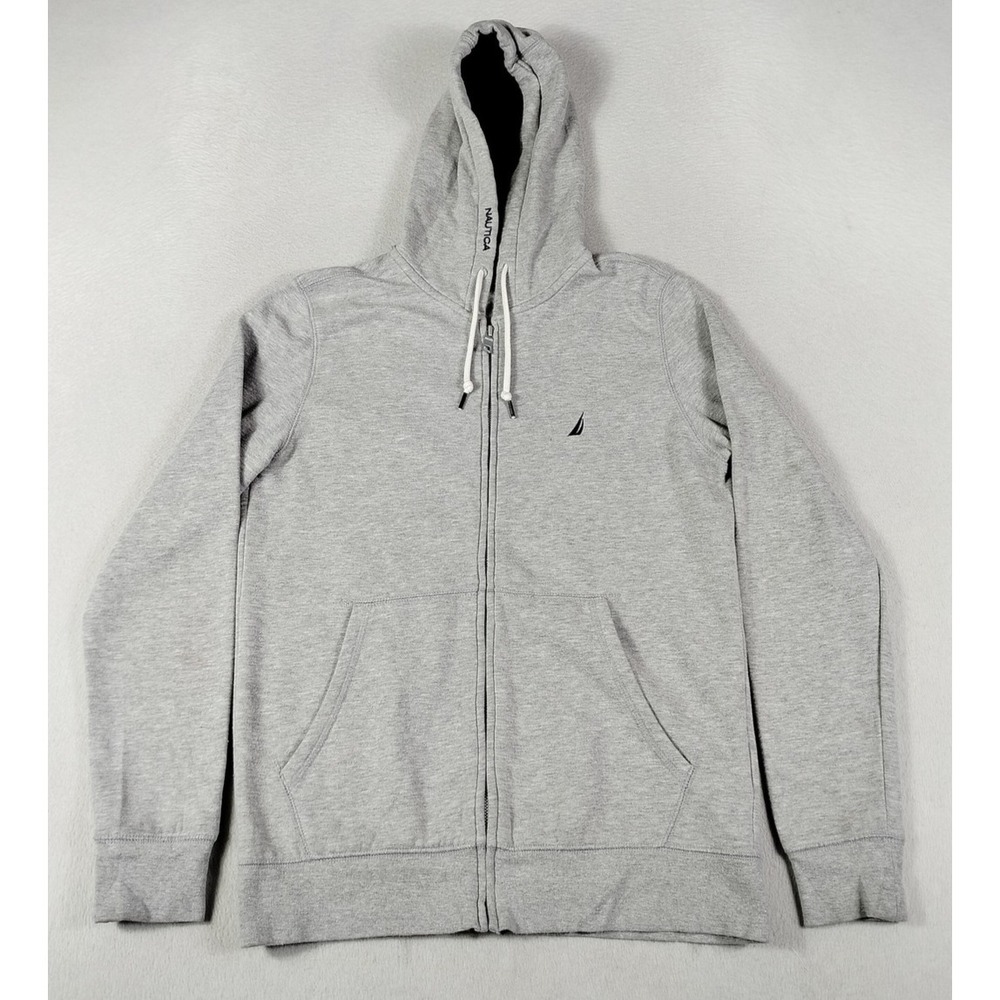 Nautica Hoodie Sweatshirt Mens XS Gray Full Zip Fleece Streetwear Preppy Hooded